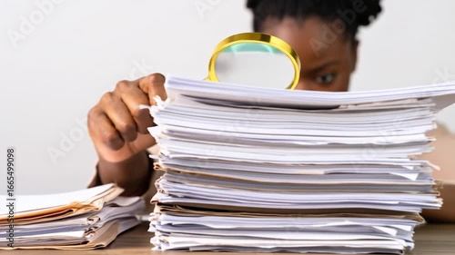 Focused woman examining documents