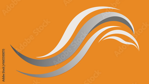 Silver and White Swoosh Waves on Orange Background abstract curve