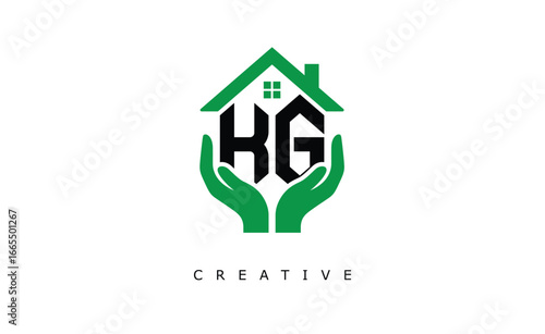 KG Home Care Logo - Green House and Hand Symbol for Real Estate, Eco Housing & Modern Branding