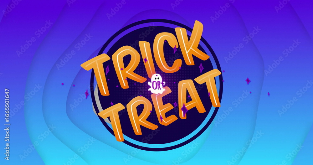 Fototapeta premium Image of blue shapes over trick or treat text
