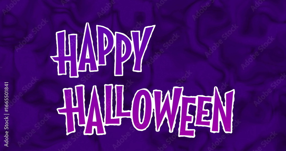 Fototapeta premium Happy Halloween text image over purple background with wavy patterns