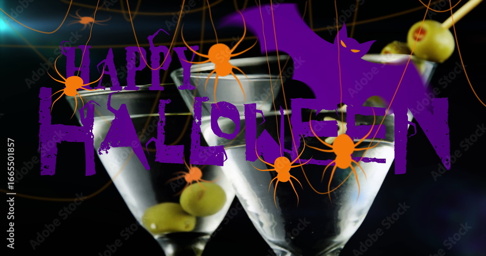 Obraz premium Image of happy halloween text over drinks