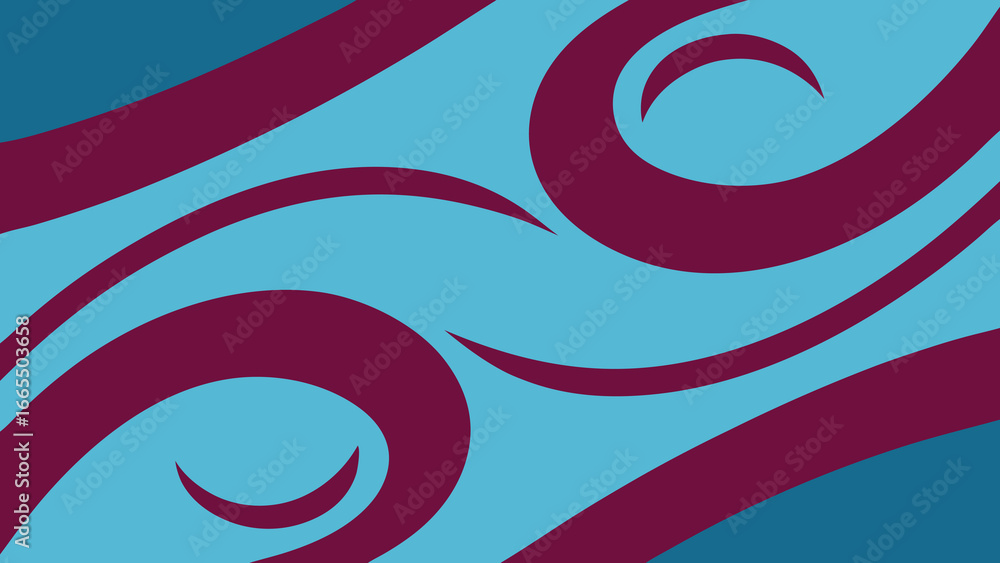 Obraz premium Swirling abstract pattern of burgundy curves on a teal background lines