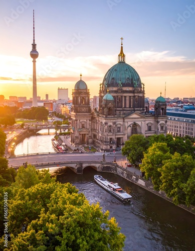 Berlin cityscape at sunset