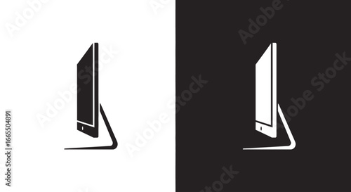 A sleek, modern widescreen computer monitor in a black and white split icon, symbolizing a professional digital design or office setup.