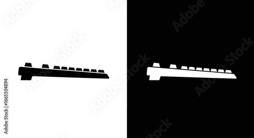 A computer keyboard in a black and white split icon, representing typing, data entry, and digital work in an office.