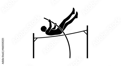 Silhouette vector illustration of a high jumper in mid-air during a pole vault event — dynamic sports action, athletic movement, minimalist design perfect for sports branding, logos, and fitness conce