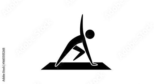 Yoga Pose Icon – Warrior II Silhouette in Black and White – Vector EPS Design for Fitness, Wellness, and Health Apps – Minimalist, Clean, Scalable Graphic Symbol