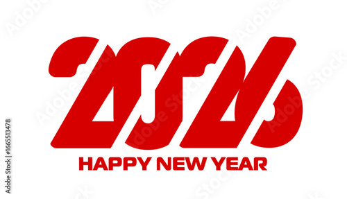 Happy New Year 2026 vector icon with red greeting text and numbers slash font. New Year Eve party invitation, Chinese Lunar festival banner template. Calendar typography with wishes of happy holidays
