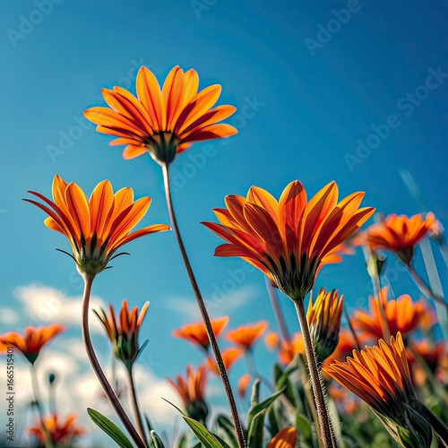 orange flower on blue sky background