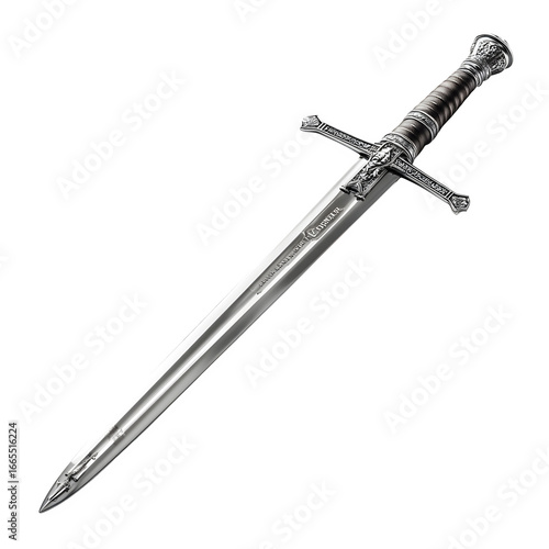 A traditional Scottish claymore sword, isolated on a white background,