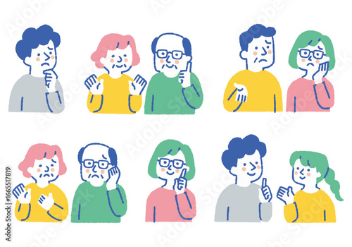 Set of expressions representing problems and solutions_color
