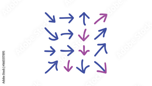 Array of Arrows Contrasting Directions and Dynamic Movements in a Grid Pattern