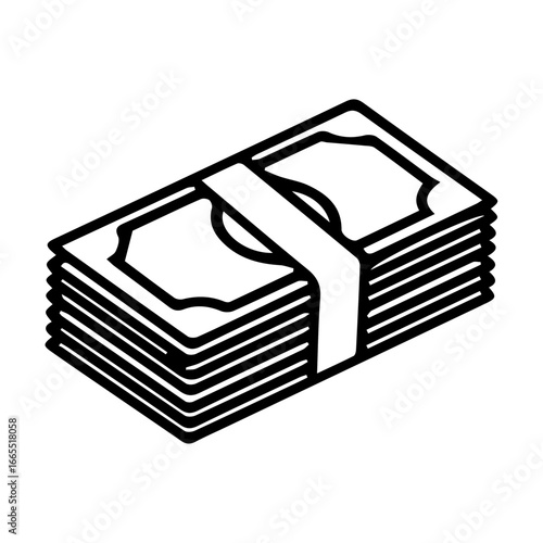 Simple line art icon of a stack of cash, a bundle of paper money representing finance, wealth, and economic concepts