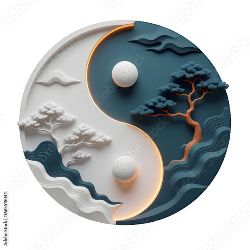 Yin Yang Ocean and Mountain 3D Emblem