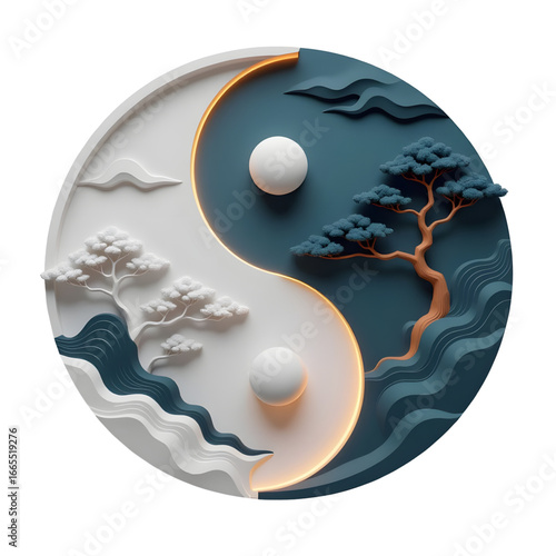Yin Yang Ocean and Mountain 3D Emblem