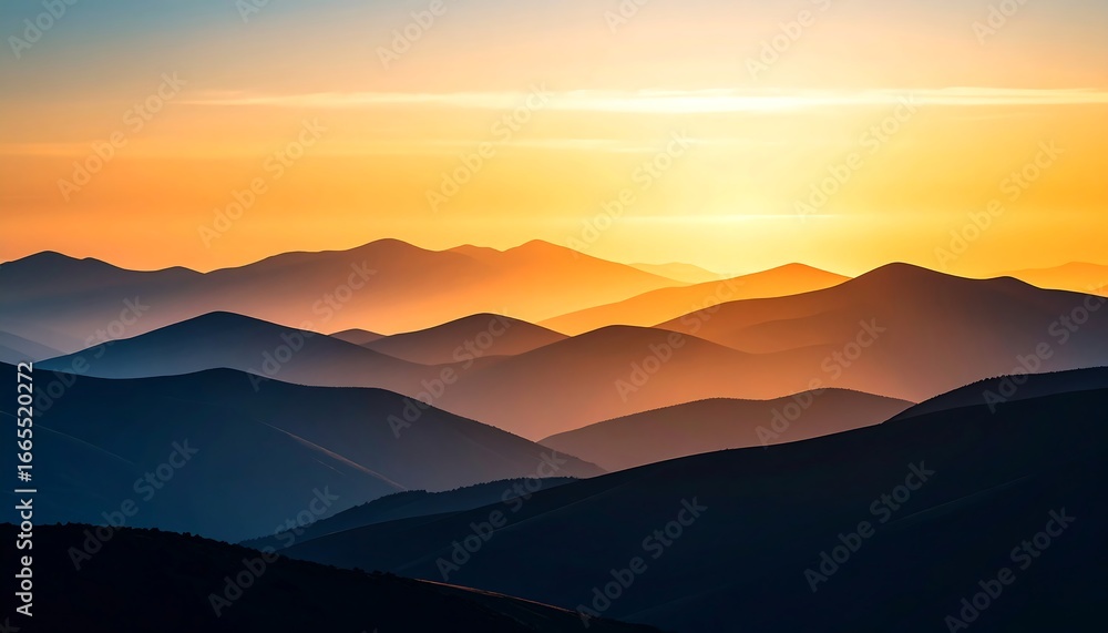 Fototapeta premium Sunset over layered mountains. (2)