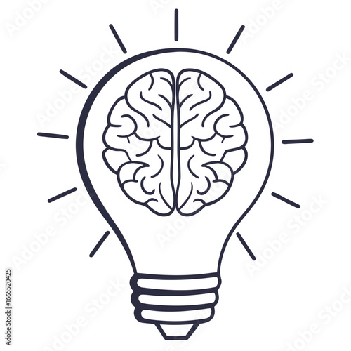 Brain Idea Illustration: A creative illustration showcasing the idea generation. The idea is visually captured within a lightbulb, representing the spark of innovation, thought.