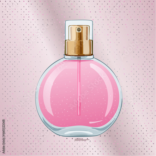 Pink glass perfume bottle with a gold cap vector
3