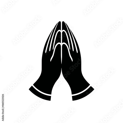 Praying hands in classic silhouette style, spiritual vector illustration
