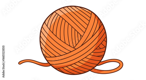 A vibrant, orange ball of yarn, with a strand extending from the center.
