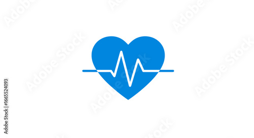 Blue heart icon with a white heartbeat line across it, isolated on a white background.