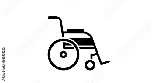 Black and white illustration of a standard wheelchair.