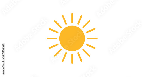 A simple, bright yellow sun icon with radiating lines against a clean white background, evoking warmth and daylight.