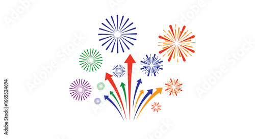 Colorful fireworks exploding upward, symbolizing growth and success.