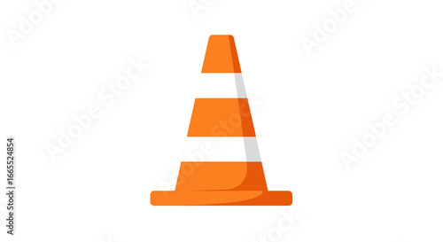 Isolated illustration of an orange and white striped traffic cone, standing upright on a white background.
