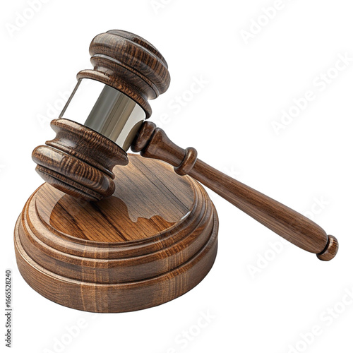 Symbol of justice and law, a wooden gavel rests on its sounding block, ready for decisive action.