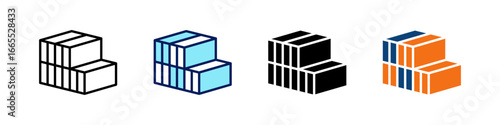 Container Yard All In One Icon Multi Styles Vector Set