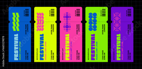 Concert Event Ticket Design. Vector Festival Sticker Mockup. Modern Party Pass Coupon. Template Music Concert Ticket.