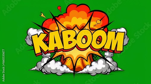 Dynamic cartoon explosion graphic on green screen for visual effects
