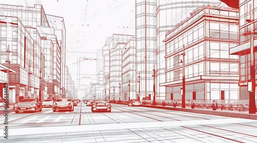 Urban Sketch of Modern Cityscape with Skyscrapers and Vehicles with ai generated