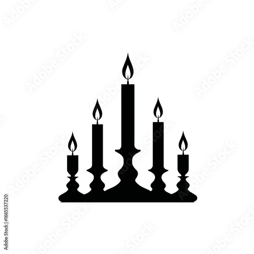 Vintage candelabra with five burning candles, elegant vector silhouette
