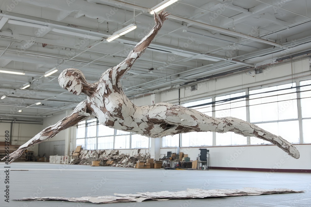 Naklejka premium Abstract female figure in mid-air, layered material