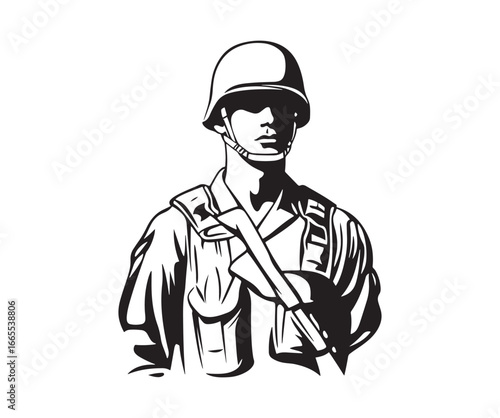 High contrast propaganda style soldier bust graphic EPS