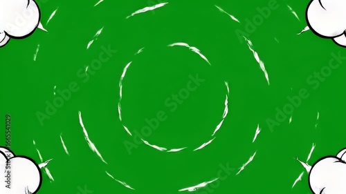 Cartoon animation with smoke clouds and green screen for visual effects