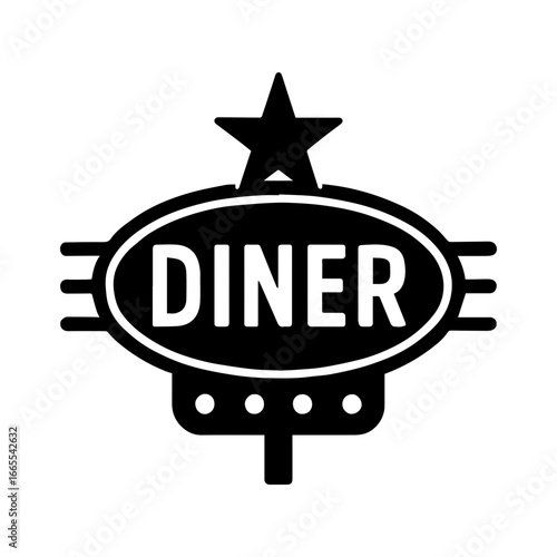 Diner sign 50s chrome and neon style icon with transparent background featuring retro restaurant signage for vintage and Americana design
