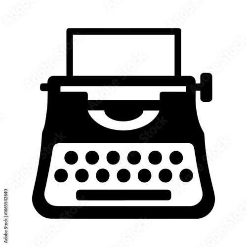 Retro typewriter icon with transparent background featuring vintage writing machine design for office, communication, and nostalgic concept

