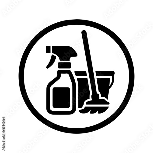 Spray bottle and mop bucket icon with transparent background featuring cleaning services and janitorial tools for hygiene and maintenance concept
