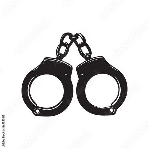Black and White Silhouette of Handcuffs on White Background
