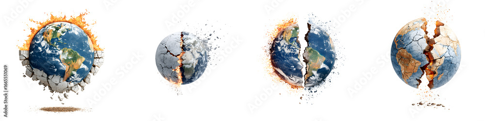 Naklejka premium Shattered Earth: Global Crisis and Destruction Concept, Isolated