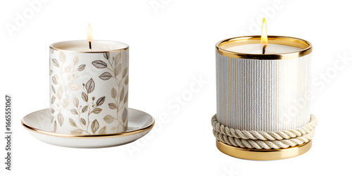 Elegant Scented Candles in Decorative Holders with Gold Trim