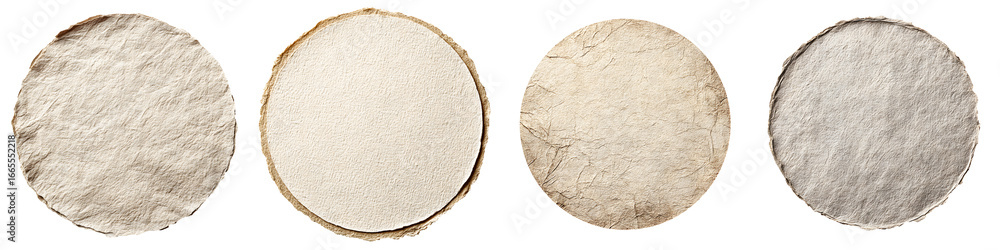 Fototapeta premium Circular Paper Textures: Vintage and Rustic Round Backgrounds on White