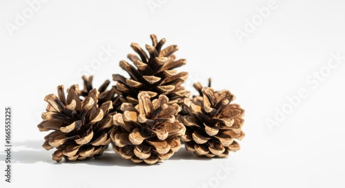 Natural Brown Pine Cones Group on White Background for Nature and Holiday Decor