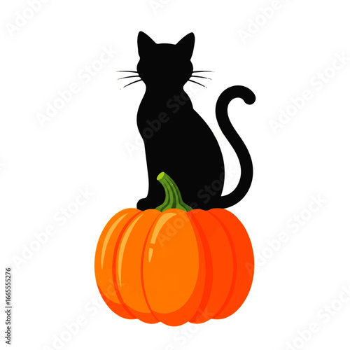 black cat sitting on orange pumpkin clip art preview