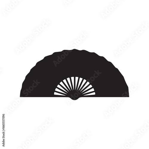 Stylized Black Silhouette of an Open Hand Fan