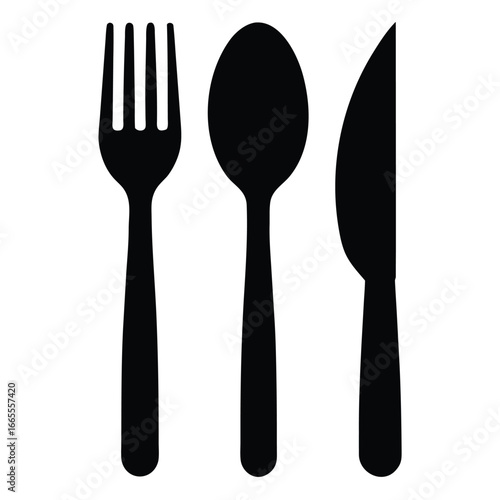 Black fork spoon and knife cutlery eating